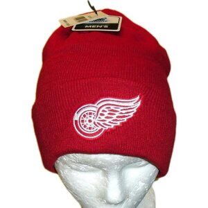 Detroit Red Wings Mens Adult Red Cuffed Cuff Beanie Winter Hat Cap New Tags Nhl